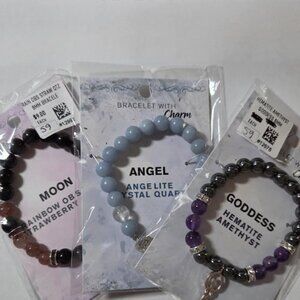 Bundle of Three 8mm Gemstone with Charm Bracelets NWT